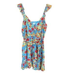LC Lauren Conrad floral print faux wrap dress w elastic boho casual XXL